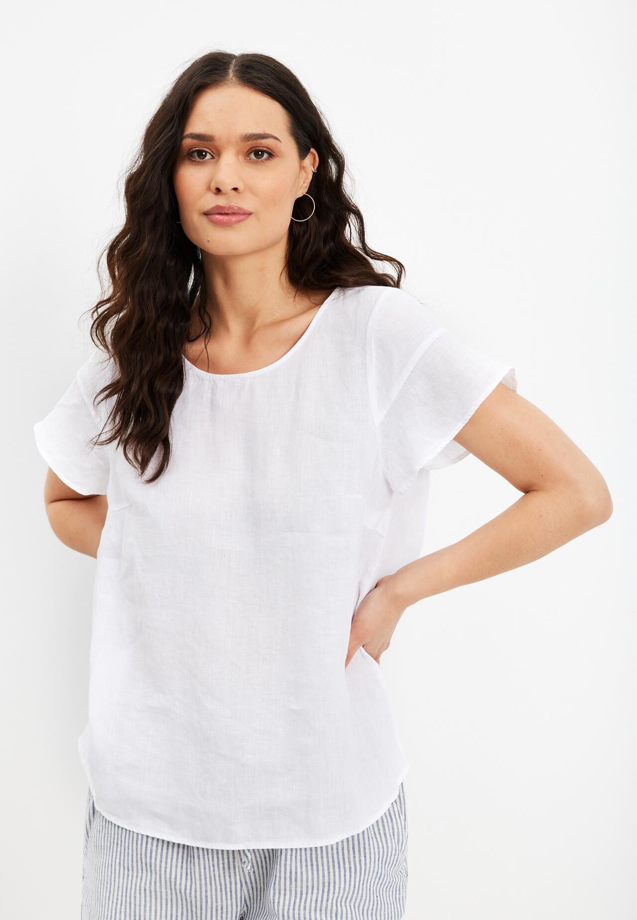 Front Lino Bluse Farve: White Størrelse: Dame